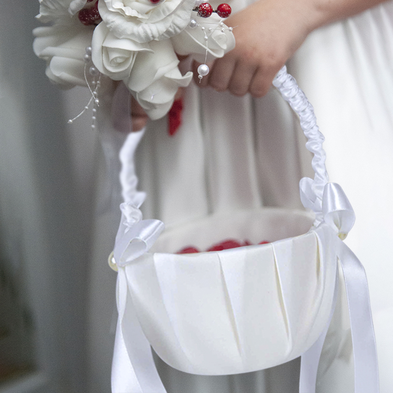 Flower Girl Basket - Cesta de flores branca de 20cm,
